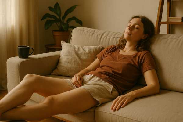 Travel AI Lazy Life - Frau liegt bequem und faul auf der Couch