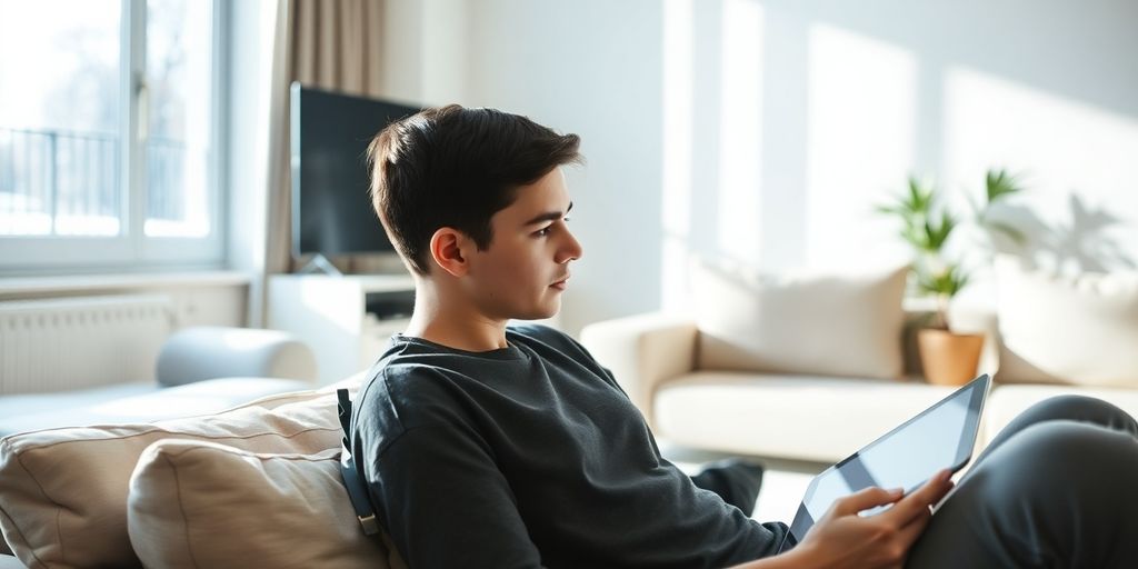 chatgpt im alltag: Junge Person nutzt KI-Assistent auf Tablet für Alltagshilfe.